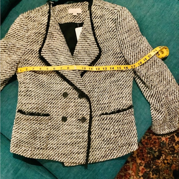 Loft black and white tweed jacket double-breasted fringe size 2 - Picture 5 of 7